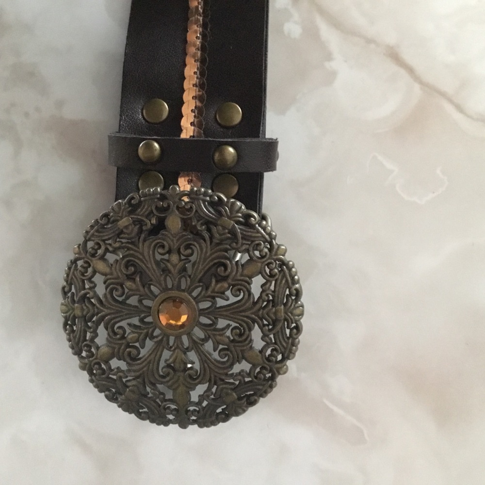 Vintage‎ Cowgirl leather Belt with Sequins and Unique Buckle.